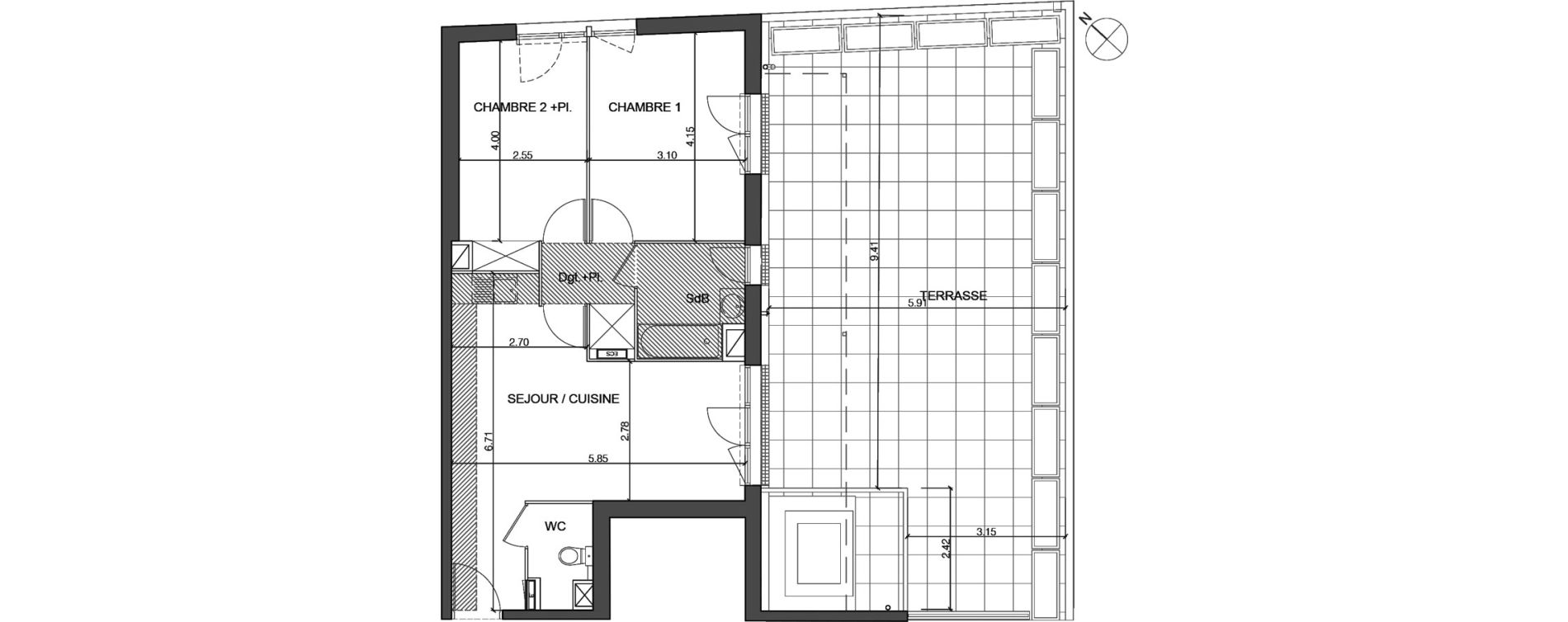 Appartement T3 de 57,44 m2 &agrave; Montpellier Hopitaux-facultes