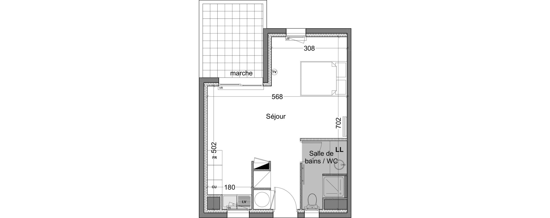 Appartement T1 de 32,50 m2 &agrave; Montpellier Les arceaux