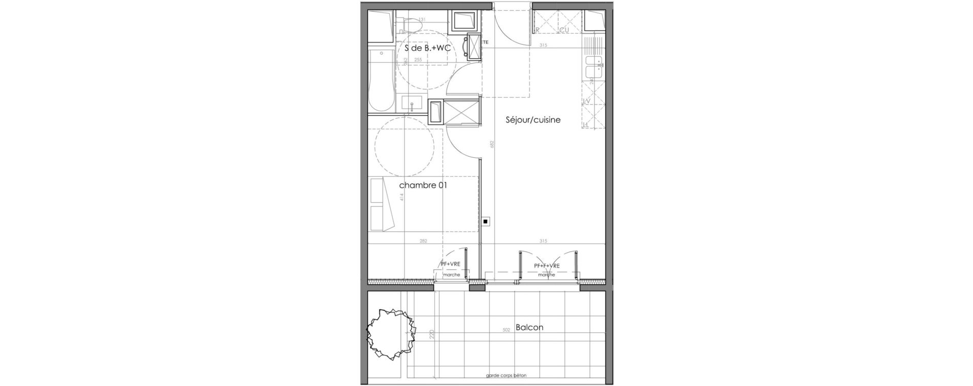 Appartement T2 de 38,62 m2 &agrave; Montpellier Pont trinquat