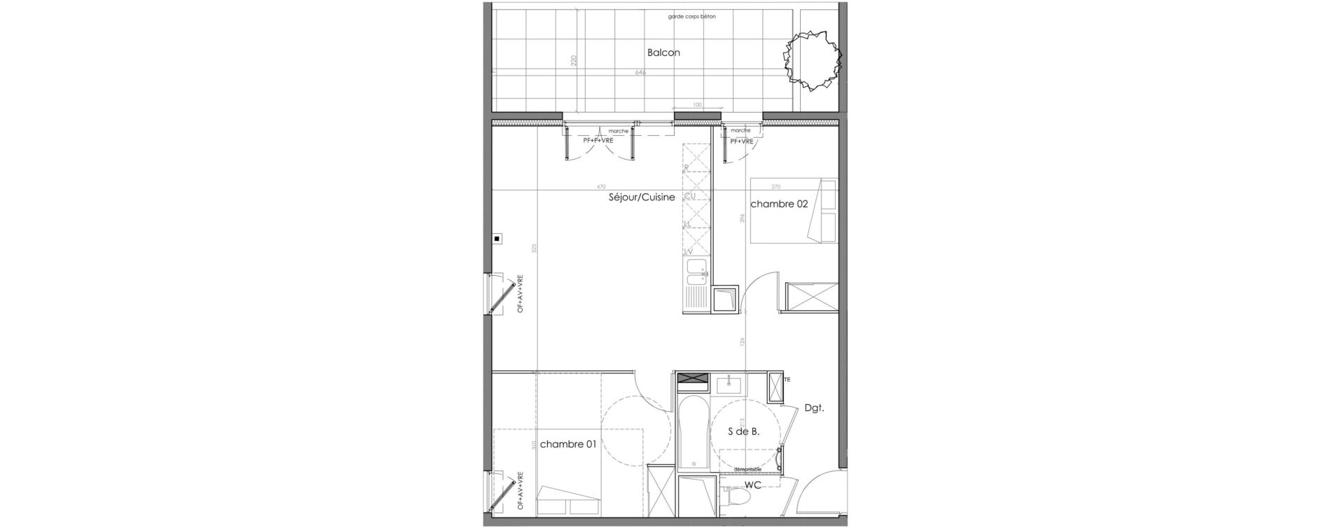 Appartement T3 de 60,01 m2 &agrave; Montpellier Pont trinquat