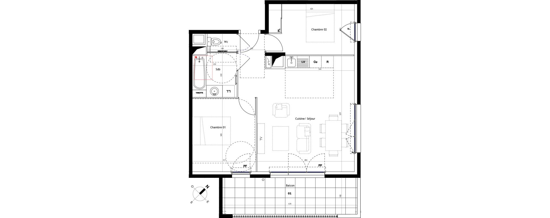 Appartement T3 de 59,80 m2 &agrave; Montpellier Croix d argent