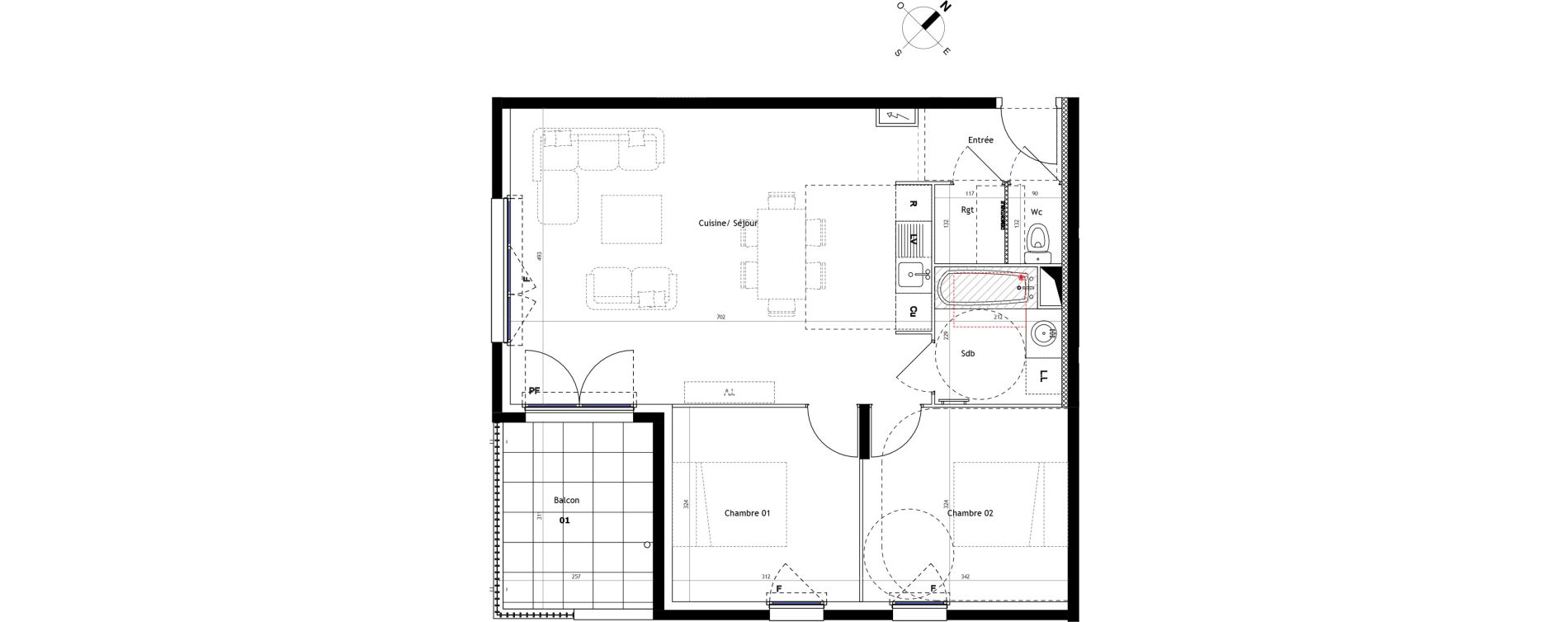 Appartement T3 de 62,60 m2 &agrave; Montpellier Croix d argent