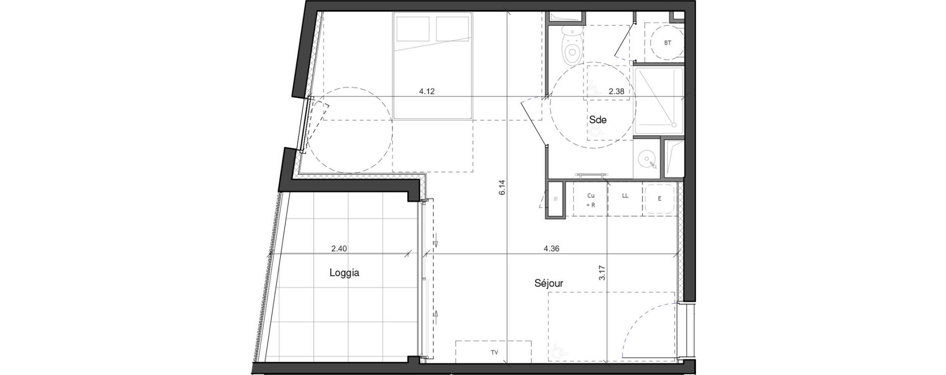 Appartement T1 de 31,70 m2 &agrave; Montpellier P&egrave;re soulas