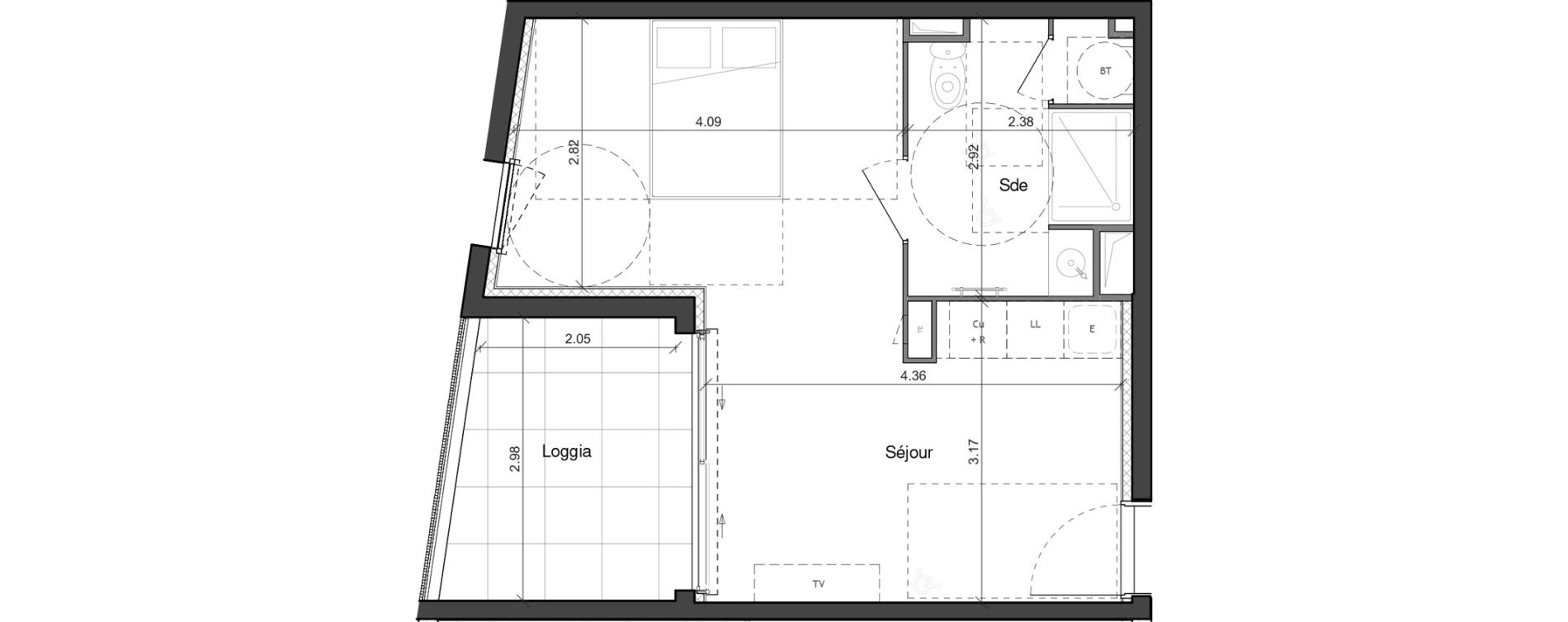 Appartement T1 de 31,70 m2 &agrave; Montpellier P&egrave;re soulas