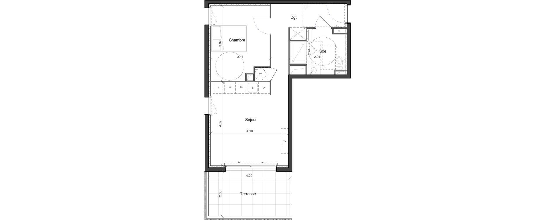 Appartement T2 de 43,90 m2 &agrave; Montpellier P&egrave;re soulas