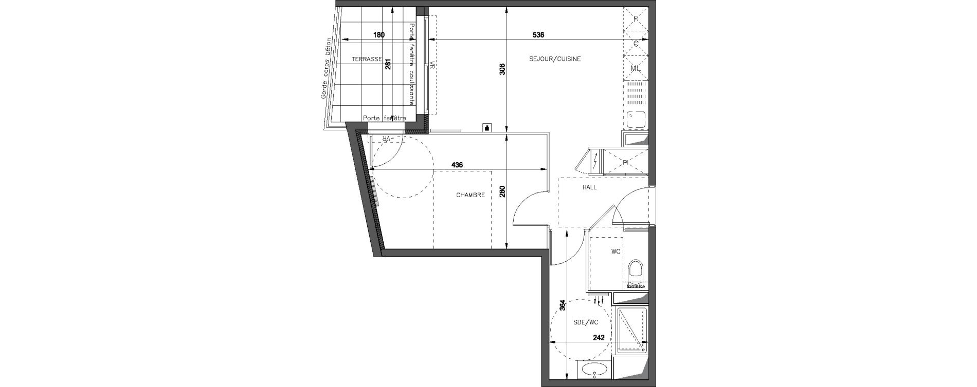 Appartement T2 de 41,22 m2 &agrave; Montpellier Croix d argent