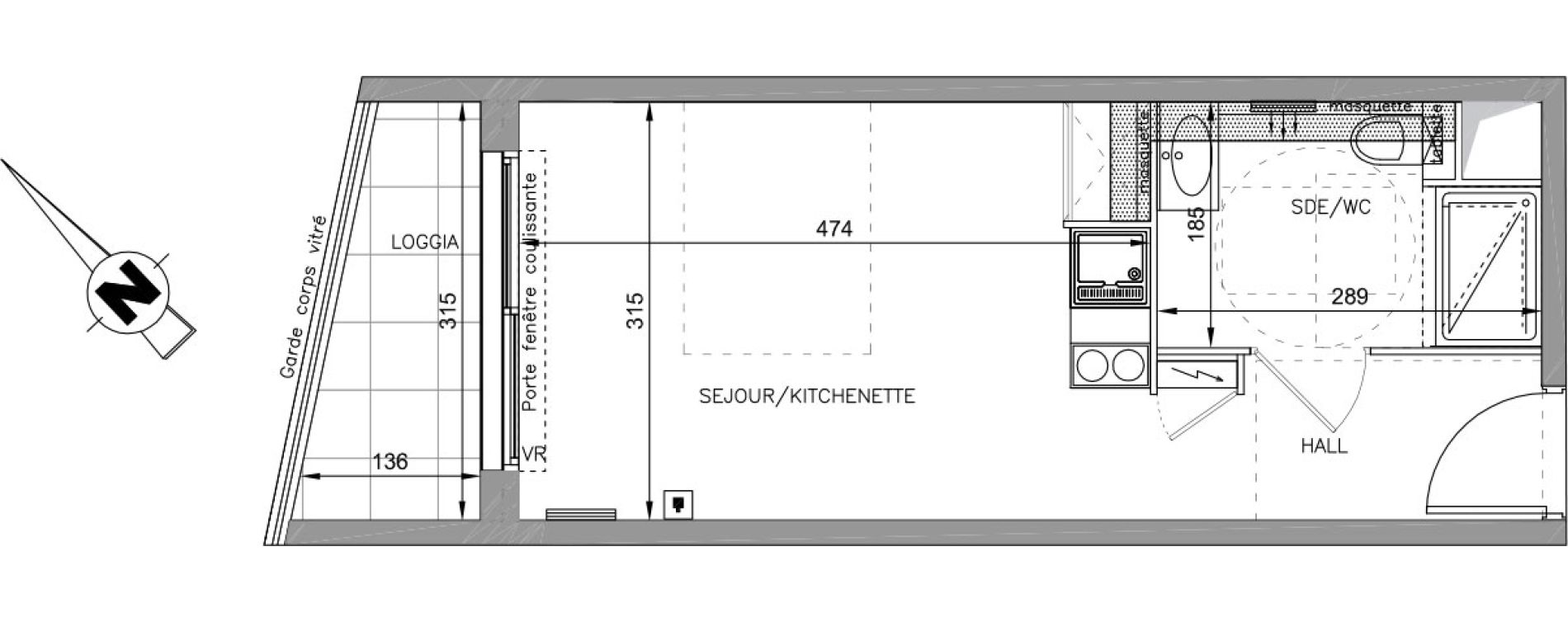 Appartement T1 de 23,28 m2 &agrave; Montpellier Croix d argent