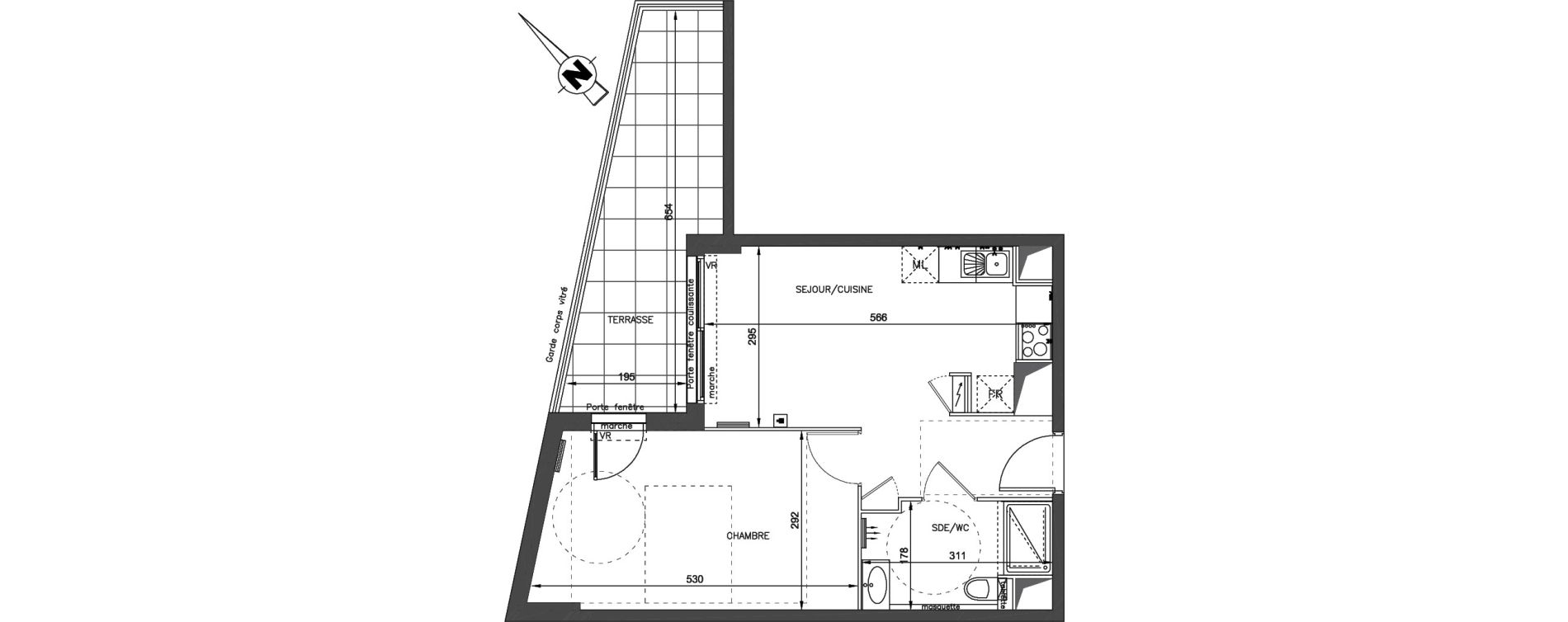 Appartement T2 de 38,86 m2 &agrave; Montpellier Croix d argent