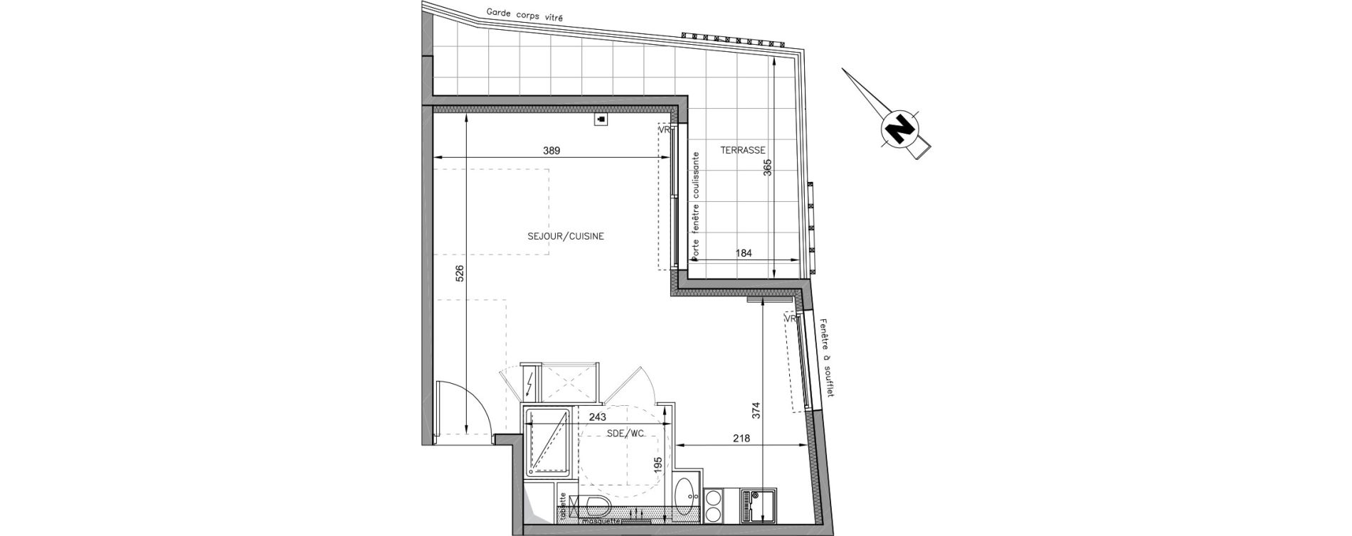 Appartement T1 de 31,29 m2 &agrave; Montpellier Croix d argent
