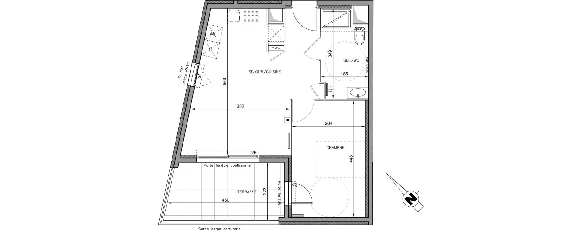 Appartement T2 de 42,33 m2 &agrave; Montpellier Croix d argent