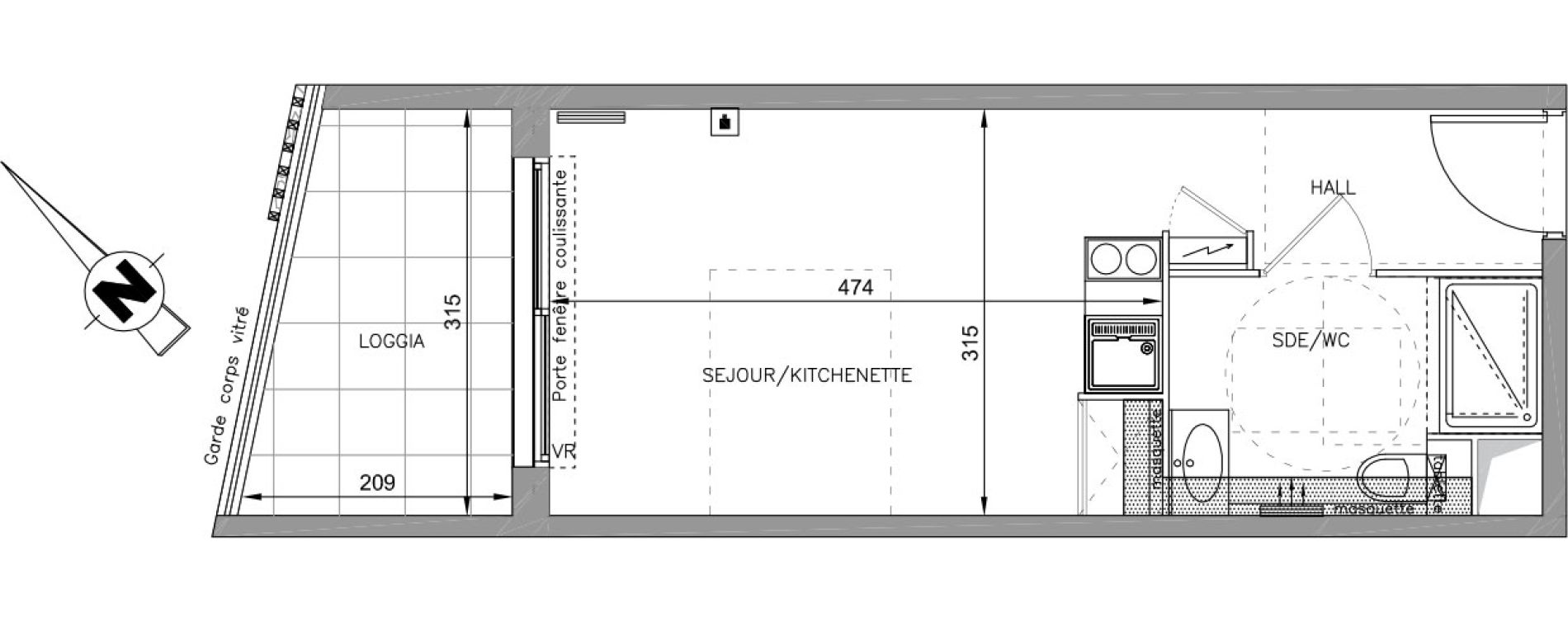 Appartement T1 de 23,34 m2 &agrave; Montpellier Croix d argent