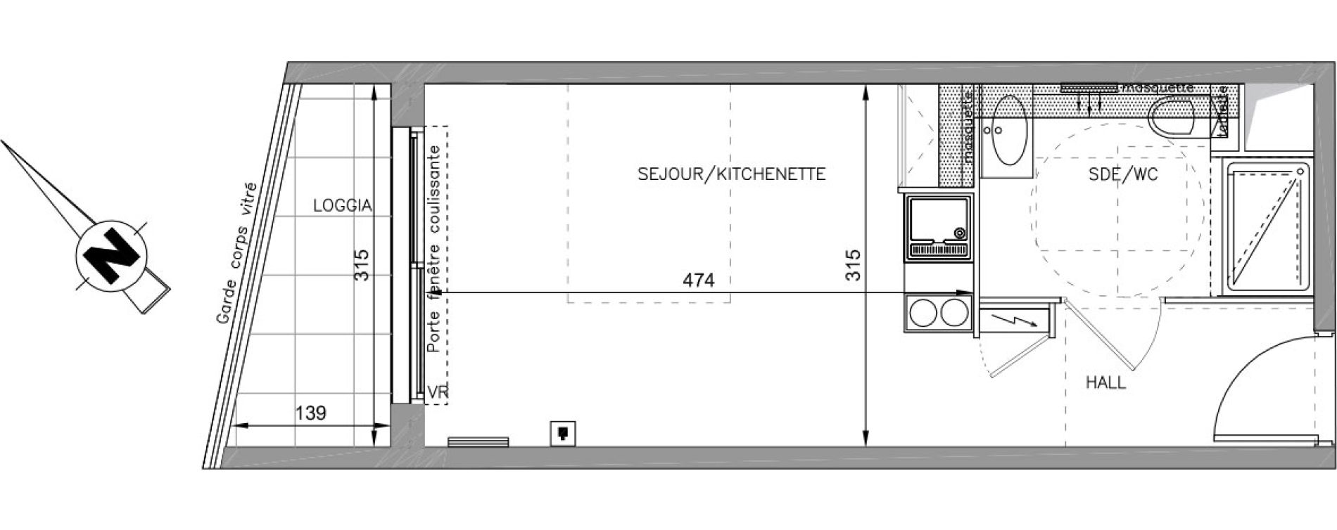 Appartement T1 de 23,28 m2 &agrave; Montpellier Croix d argent