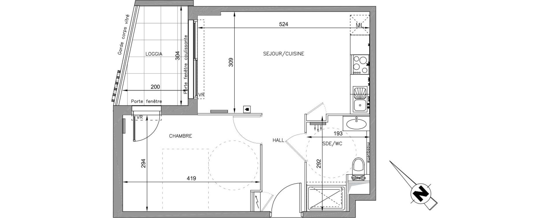 Appartement T2 de 37,13 m2 &agrave; Montpellier Croix d argent