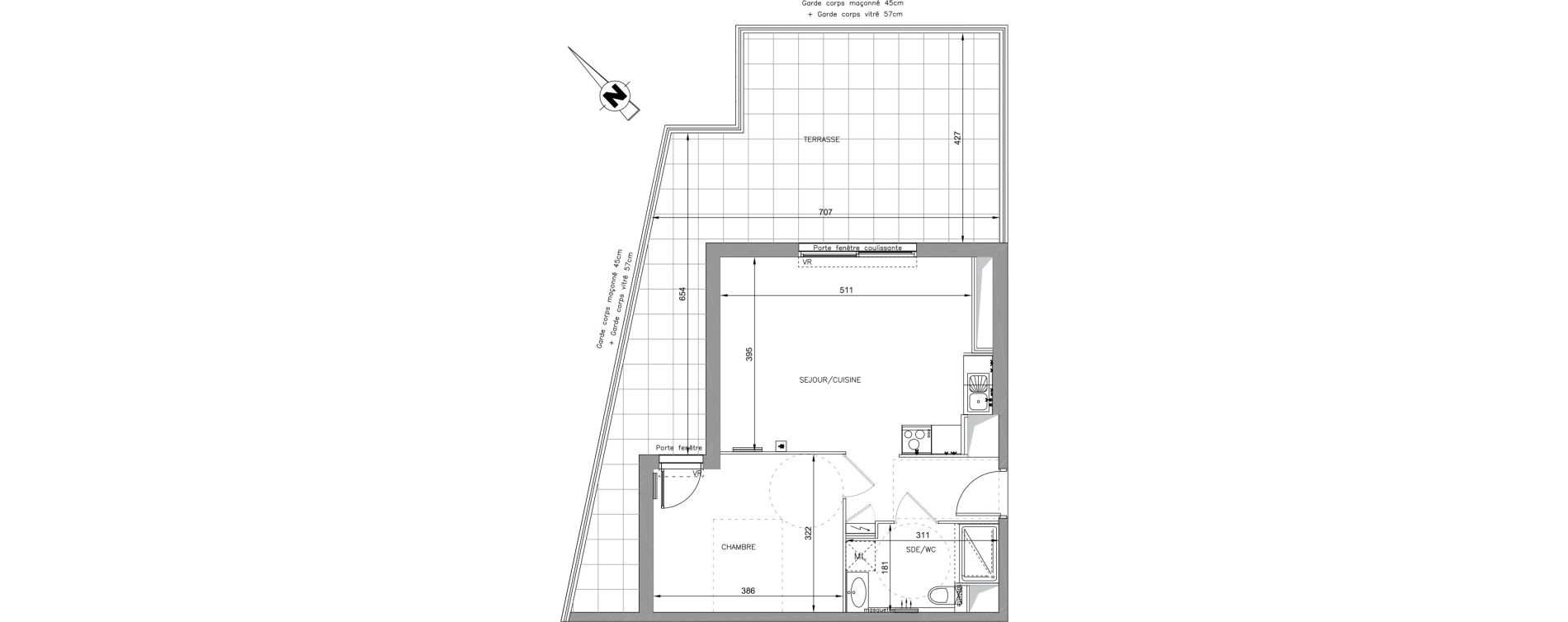 Appartement T2 de 41,84 m2 &agrave; Montpellier Croix d argent