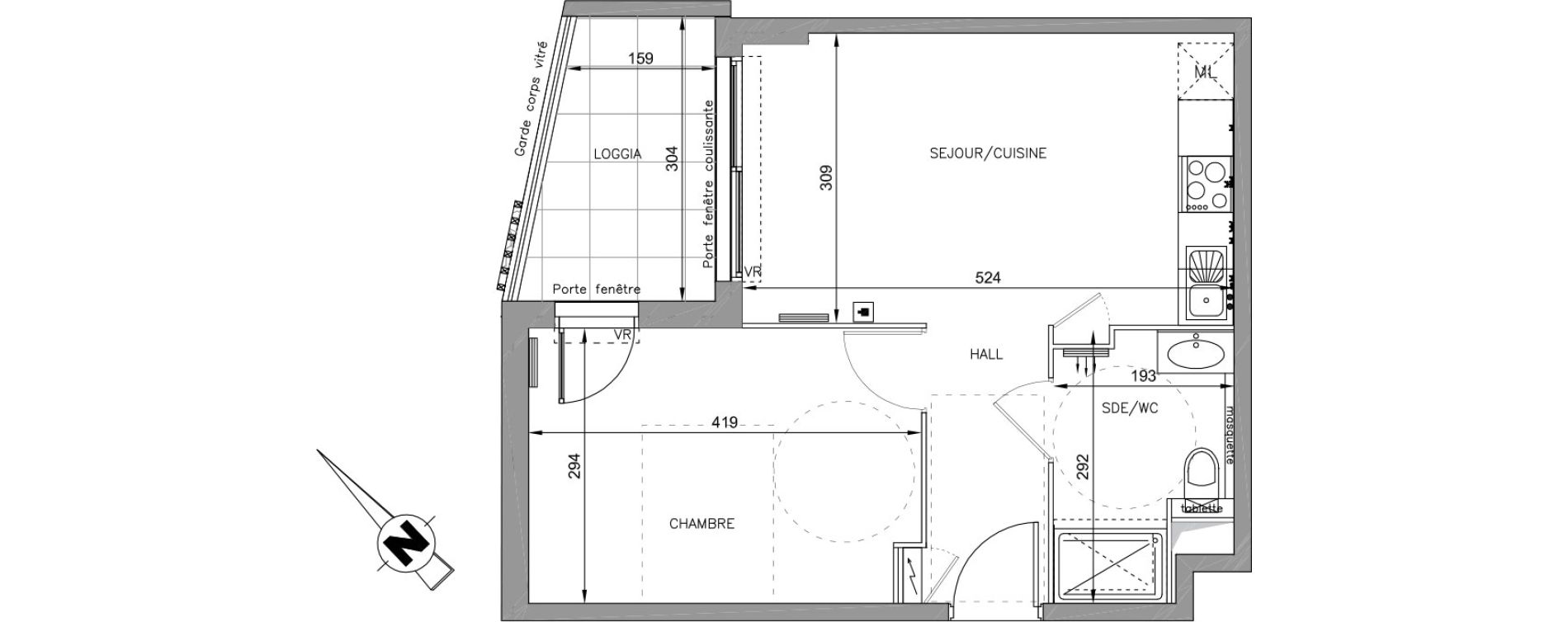 Appartement T2 de 37,09 m2 &agrave; Montpellier Croix d argent