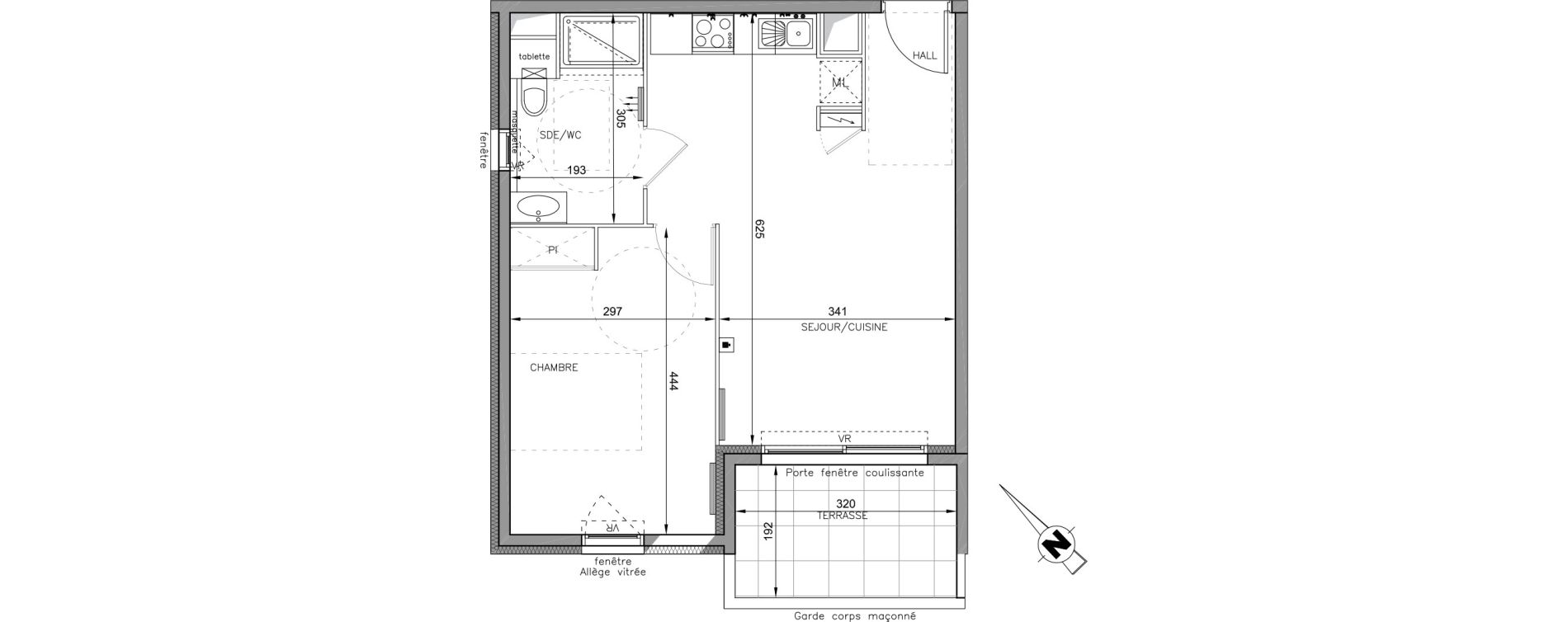 Appartement T2 de 42,49 m2 &agrave; Montpellier Croix d argent