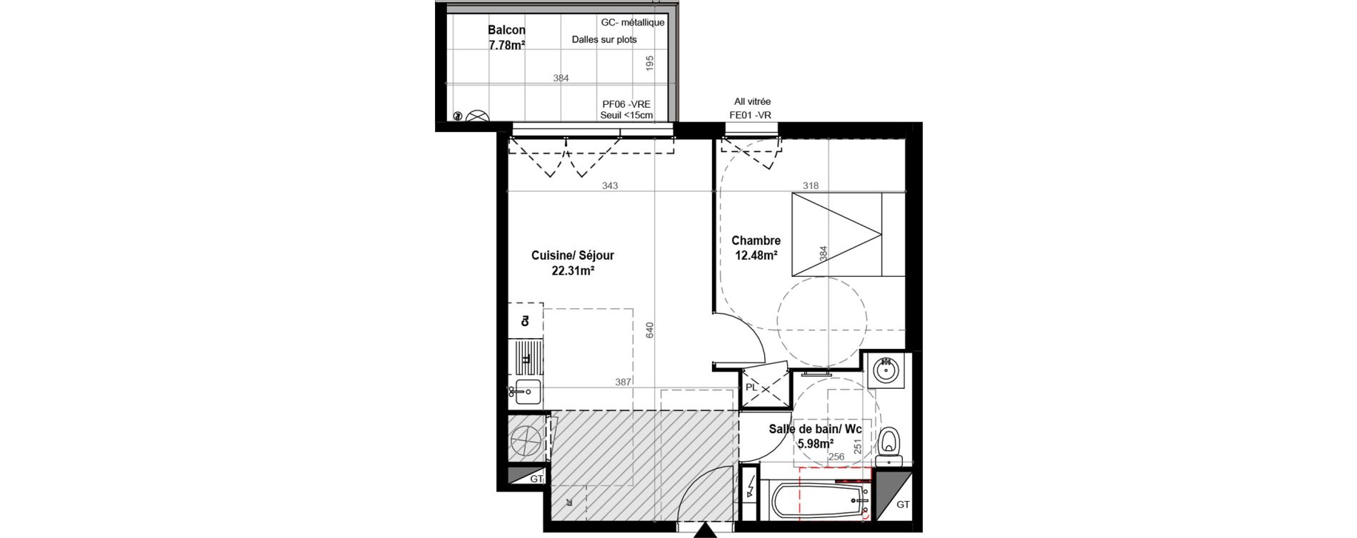 Appartement T2 de 40,77 m2 &agrave; Montpellier Celleneuve