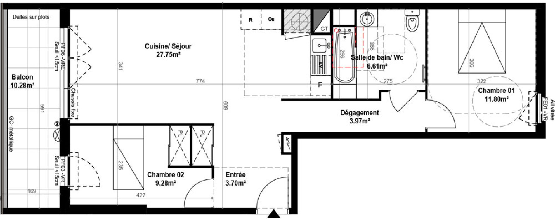 Appartement T3 de 63,11 m2 &agrave; Montpellier Celleneuve