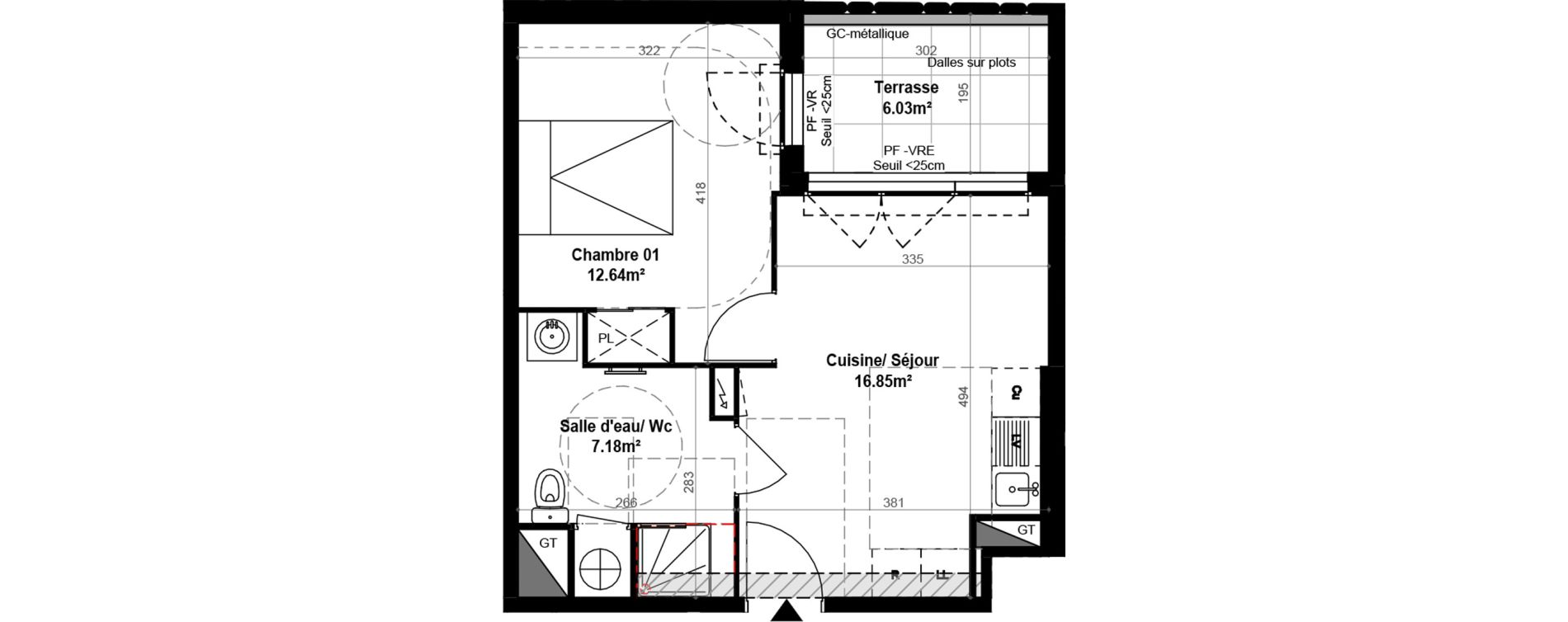 Appartement T2 de 36,67 m2 &agrave; Montpellier Celleneuve