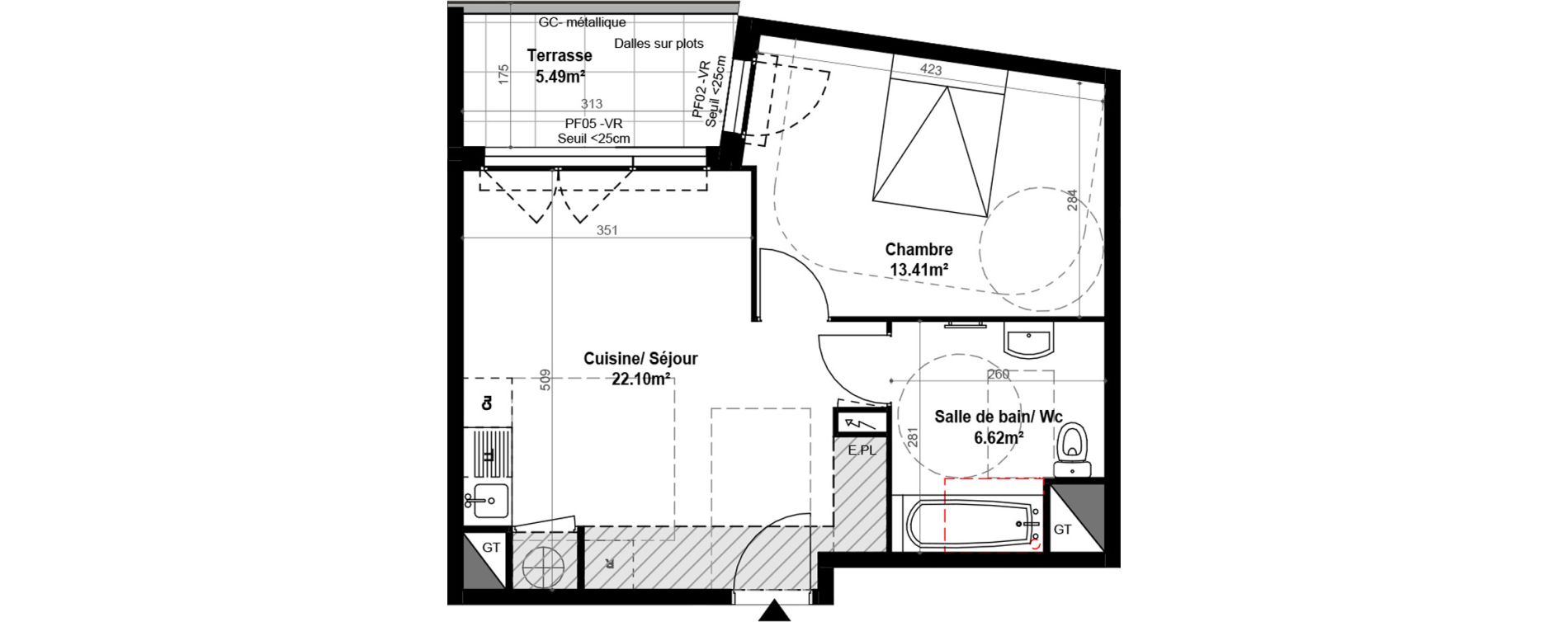 Appartement T2 de 42,13 m2 &agrave; Montpellier Celleneuve