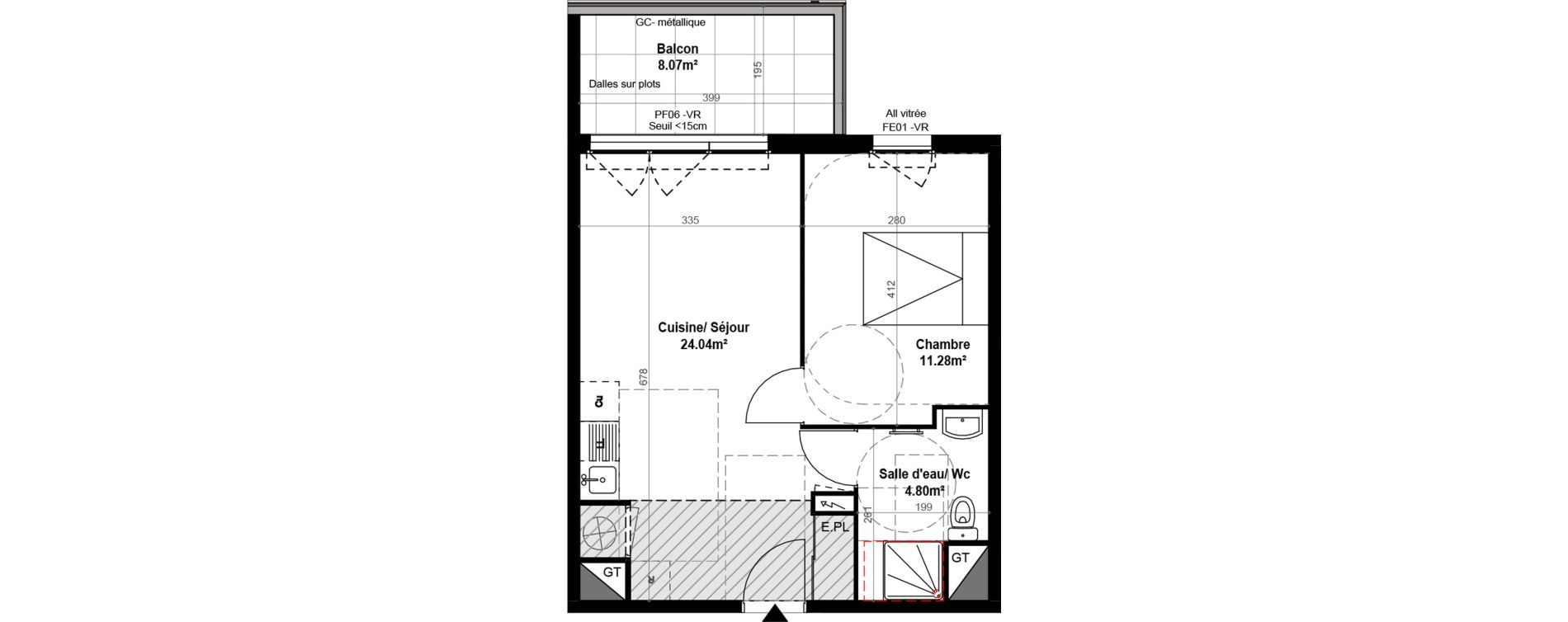 Appartement T2 de 40,12 m2 &agrave; Montpellier Celleneuve