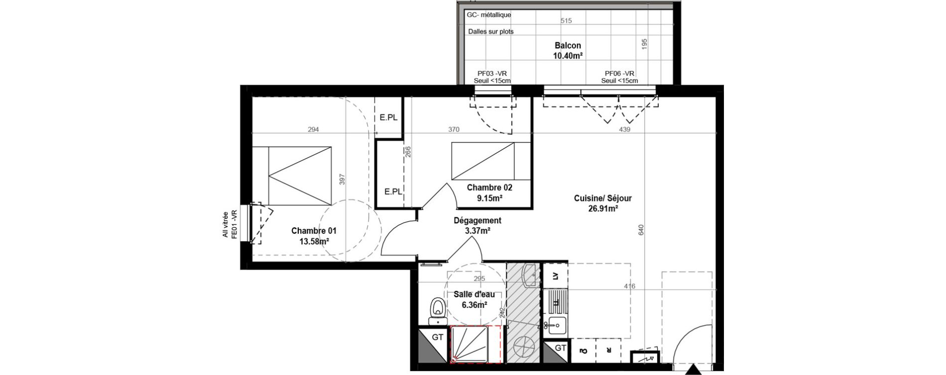 Appartement T3 de 59,37 m2 &agrave; Montpellier Celleneuve