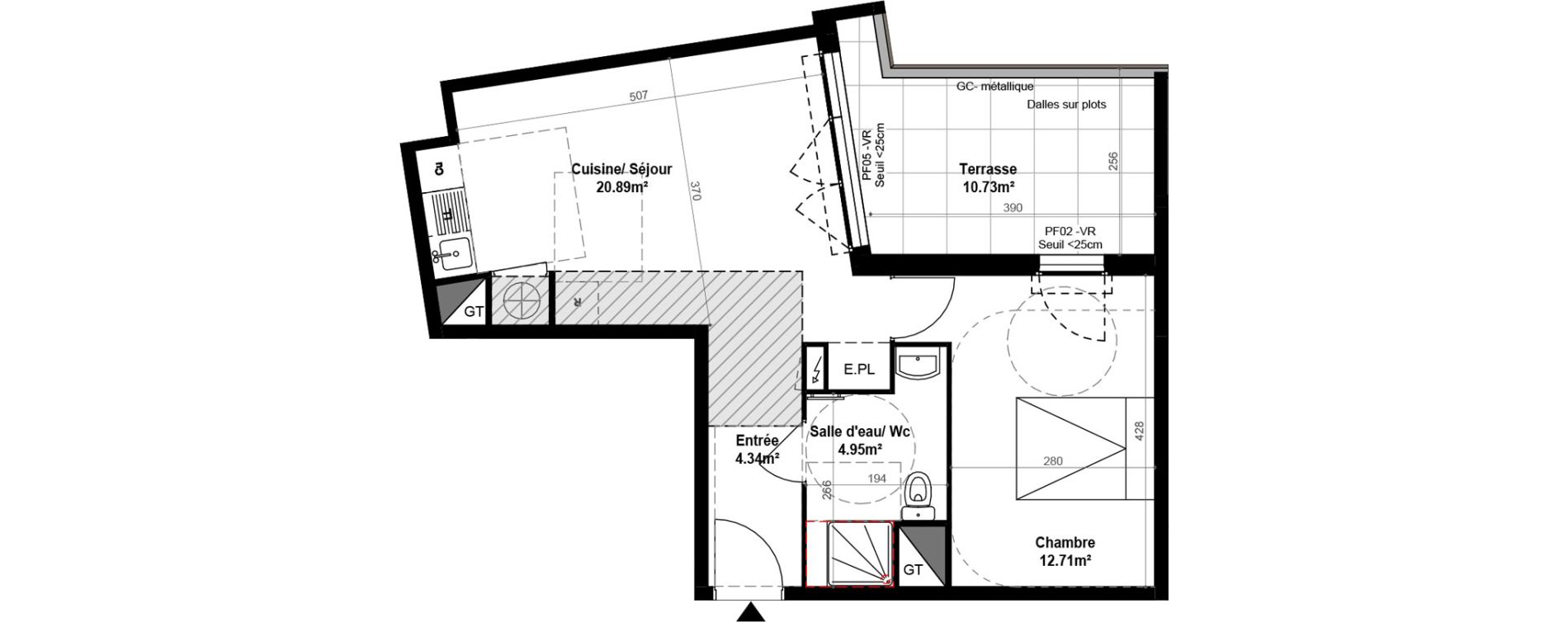 Appartement T2 de 42,89 m2 &agrave; Montpellier Celleneuve