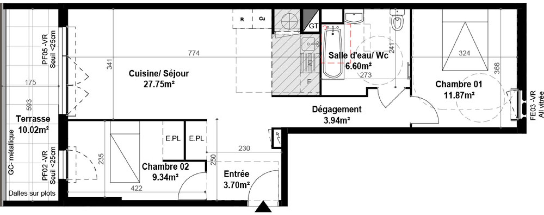 Appartement T3 de 63,20 m2 &agrave; Montpellier Celleneuve