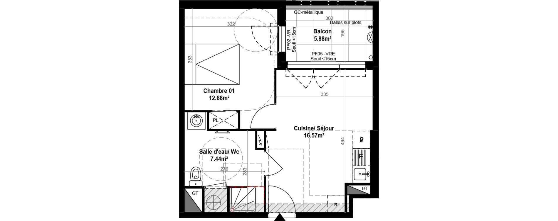 Appartement T2 de 36,67 m2 &agrave; Montpellier Celleneuve