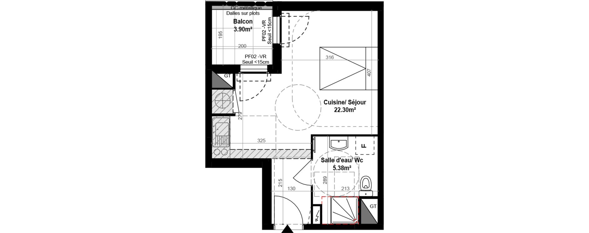 Appartement T1 de 27,68 m2 &agrave; Montpellier Celleneuve