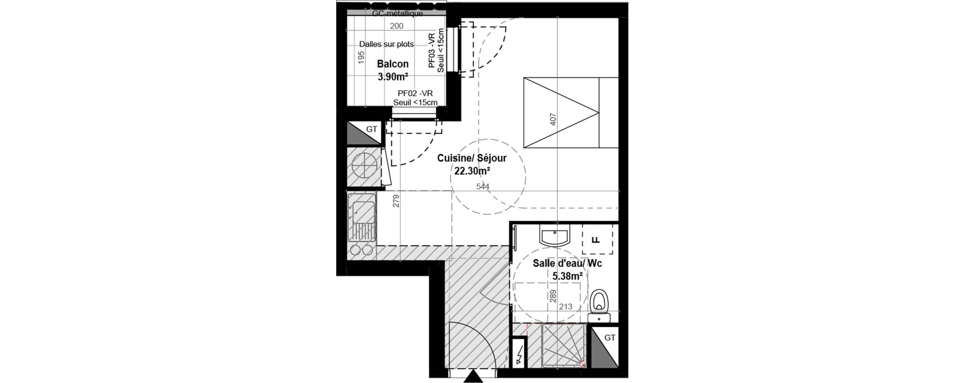 Appartement T1 de 27,68 m2 &agrave; Montpellier Celleneuve