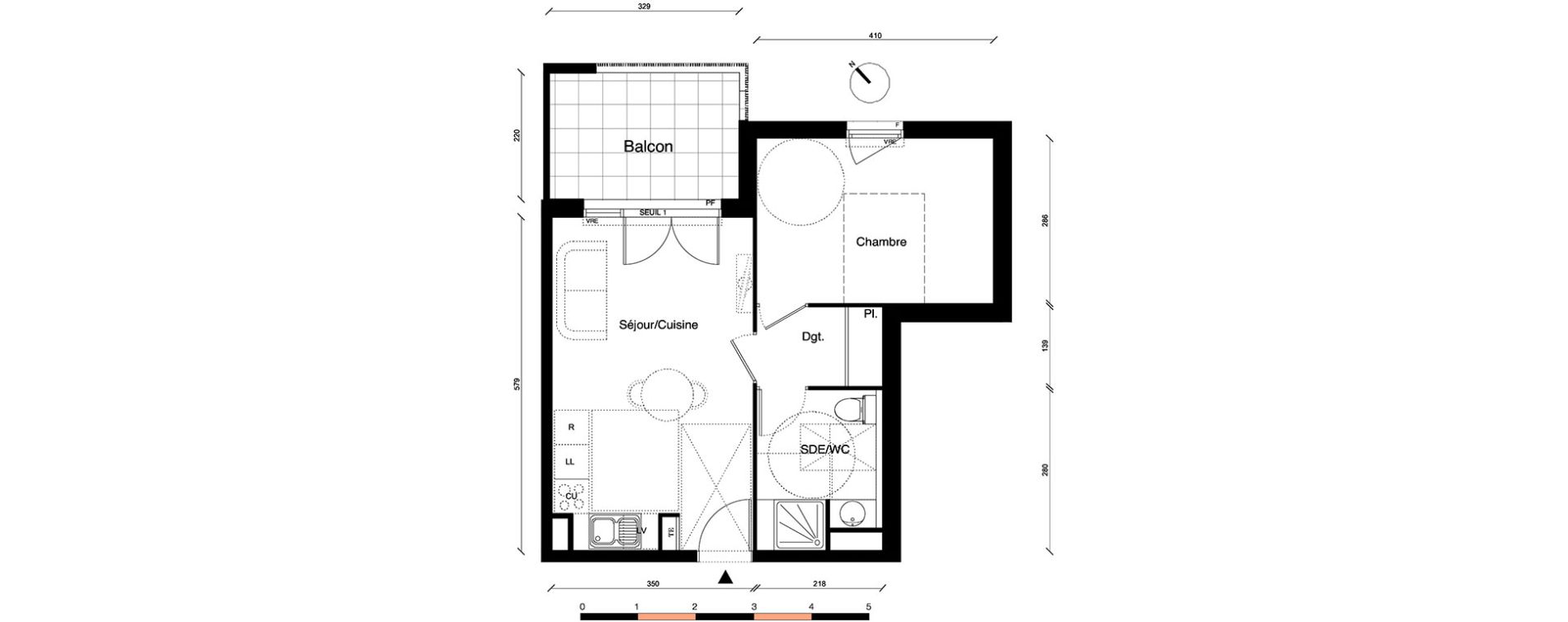 Appartement T2 de 40,24 m2 &agrave; Montpellier Les aiguerelles