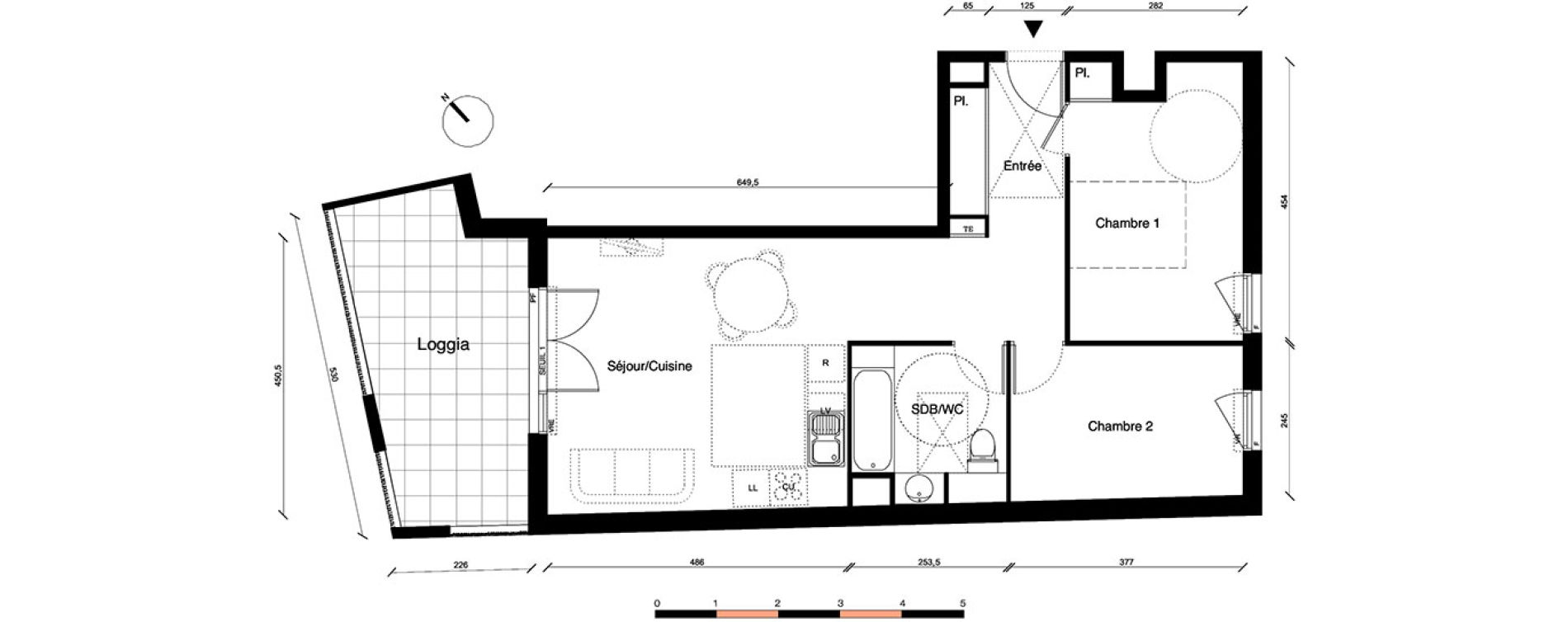 Appartement T3 de 60,31 m2 &agrave; Montpellier Les aiguerelles