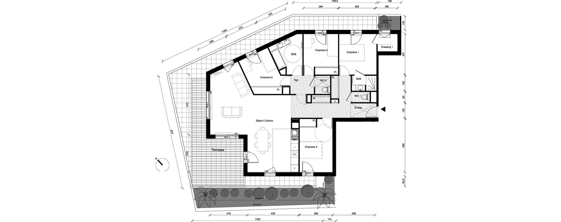 Appartement T5 de 122,42 m2 &agrave; Montpellier Les aiguerelles