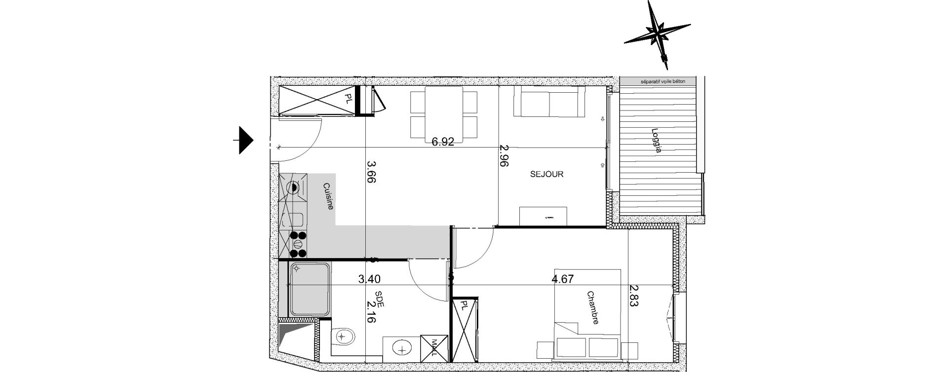 Appartement T2 de 43,18 m2 &agrave; Montpellier Figuerolles