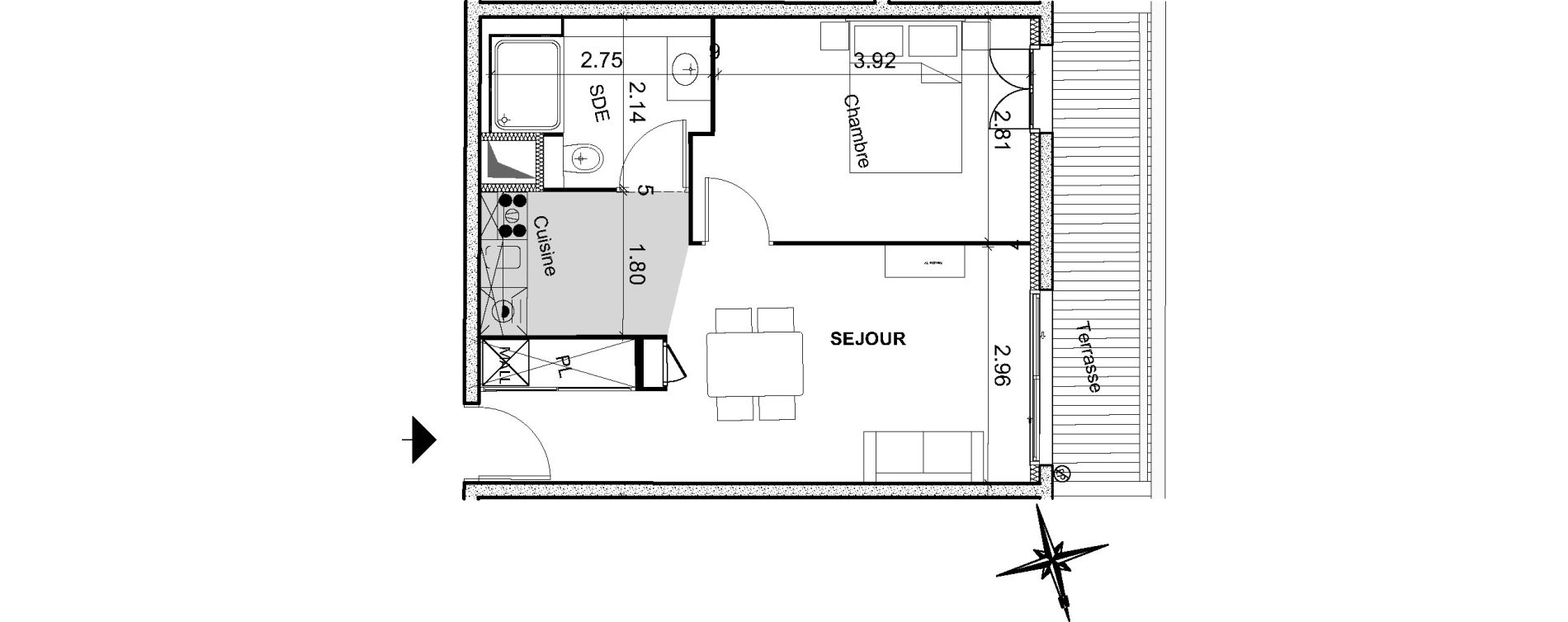 Appartement T2 de 39,29 m2 &agrave; Montpellier Figuerolles