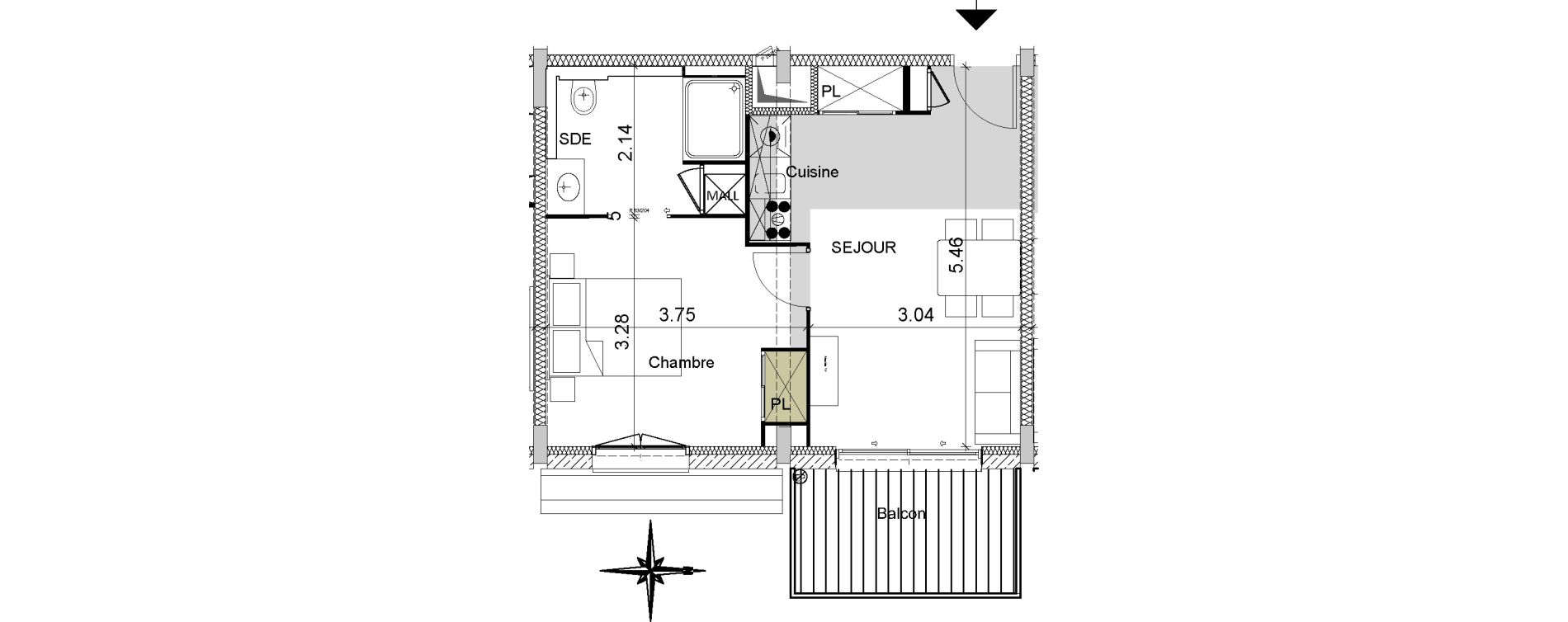 Appartement T2 de 36,06 m2 &agrave; Montpellier Figuerolles