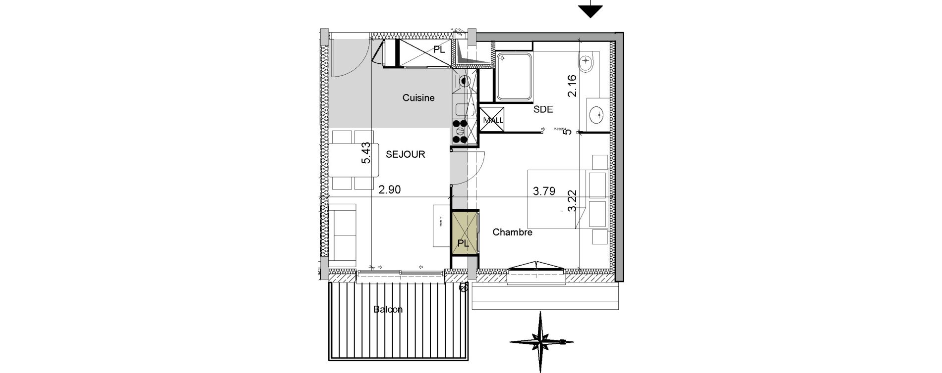 Appartement T2 de 34,91 m2 &agrave; Montpellier Figuerolles