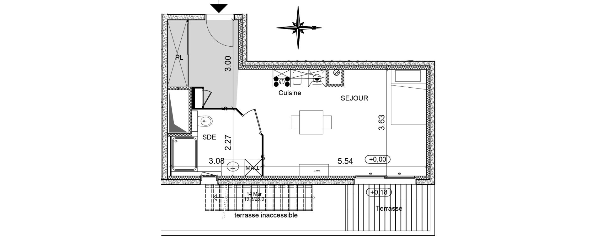 Appartement T1 de 34,35 m2 &agrave; Montpellier Figuerolles