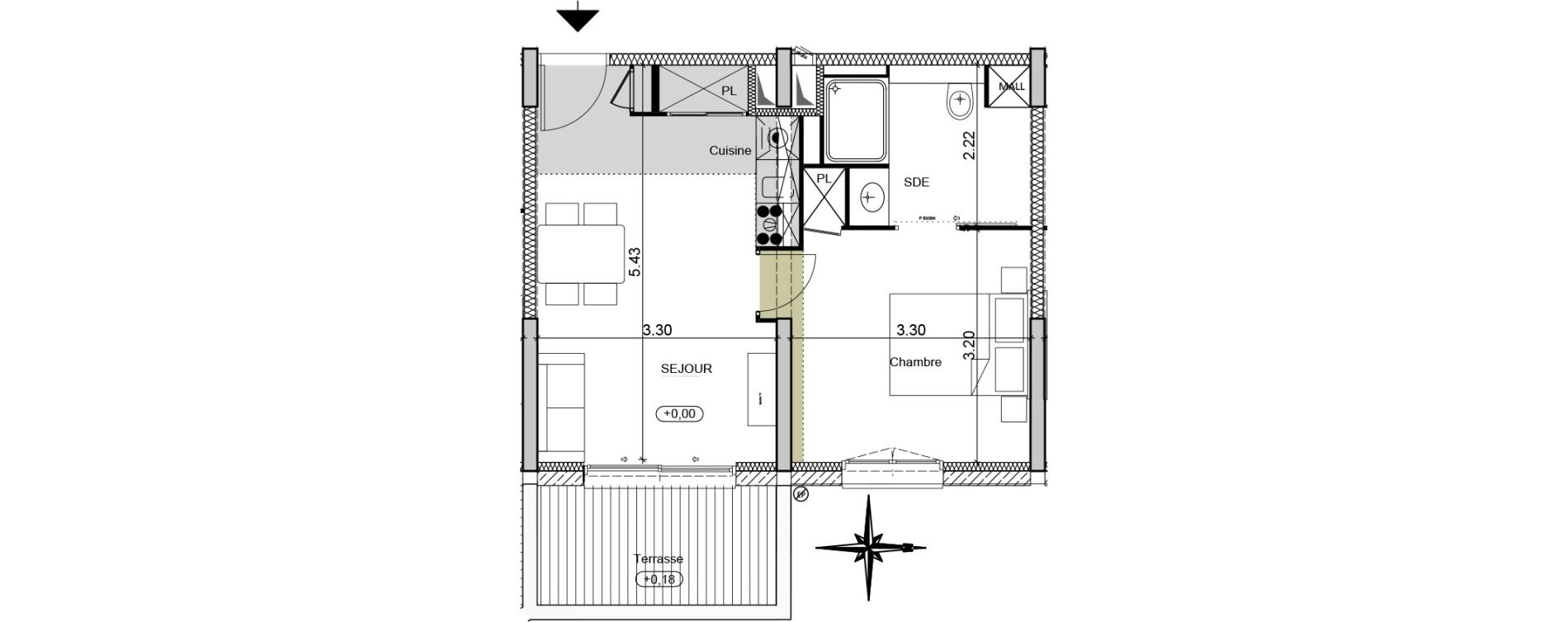 Appartement T2 de 35,54 m2 &agrave; Montpellier Figuerolles