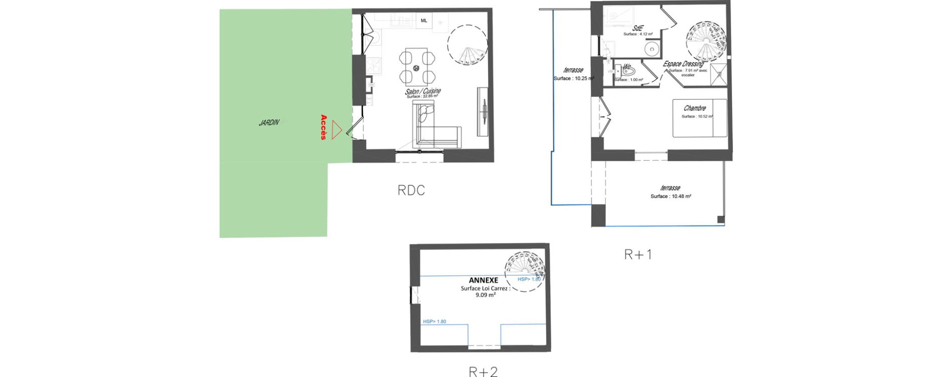 Triplex T2 bis de 46,40 m2 &agrave; Montpellier Alco