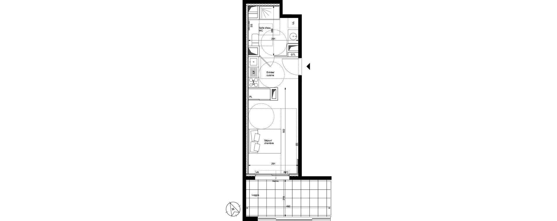 Appartement T1 de 25,80 m2 &agrave; Montpellier La restanque