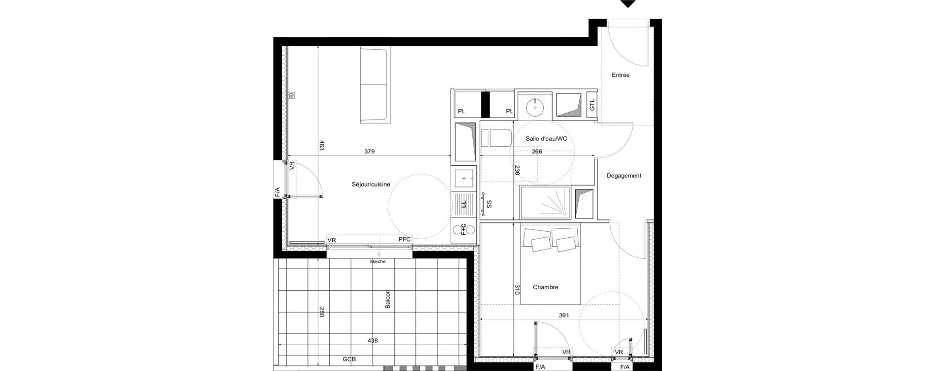 Appartement T2 de 46,90 m2 &agrave; Montpellier La restanque