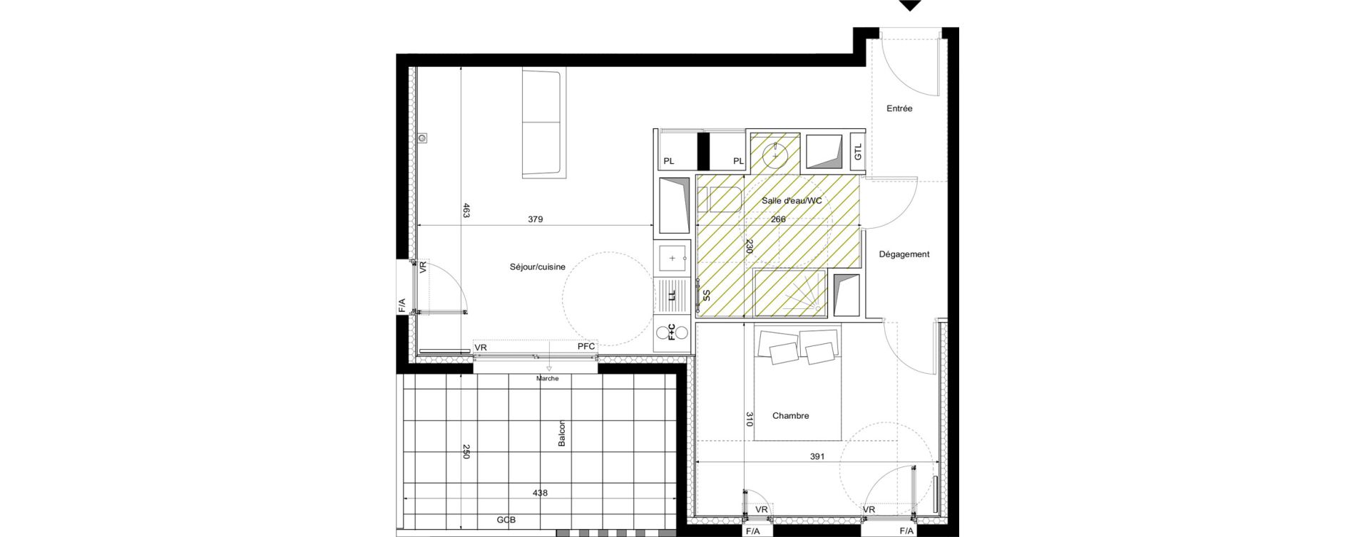 Appartement T2 de 46,90 m2 &agrave; Montpellier La restanque