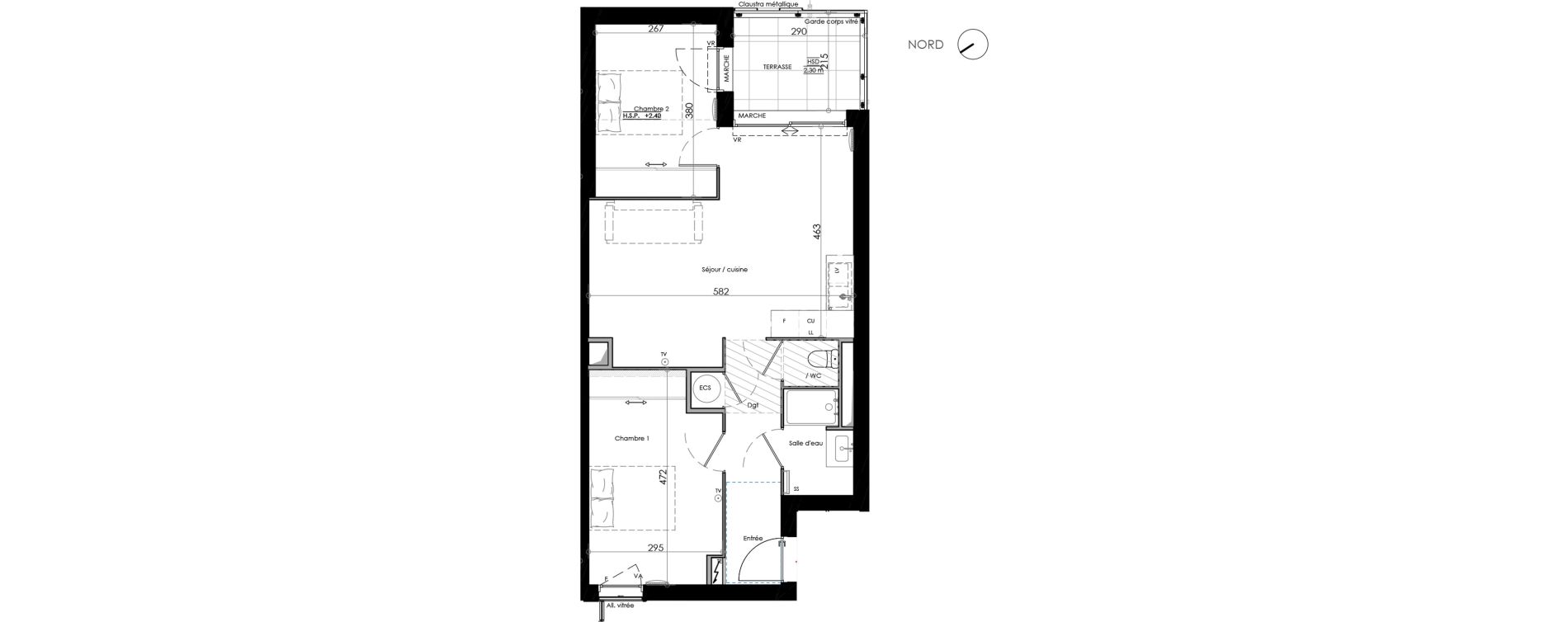 Appartement T3 de 58,40 m2 &agrave; Montpellier La restanque