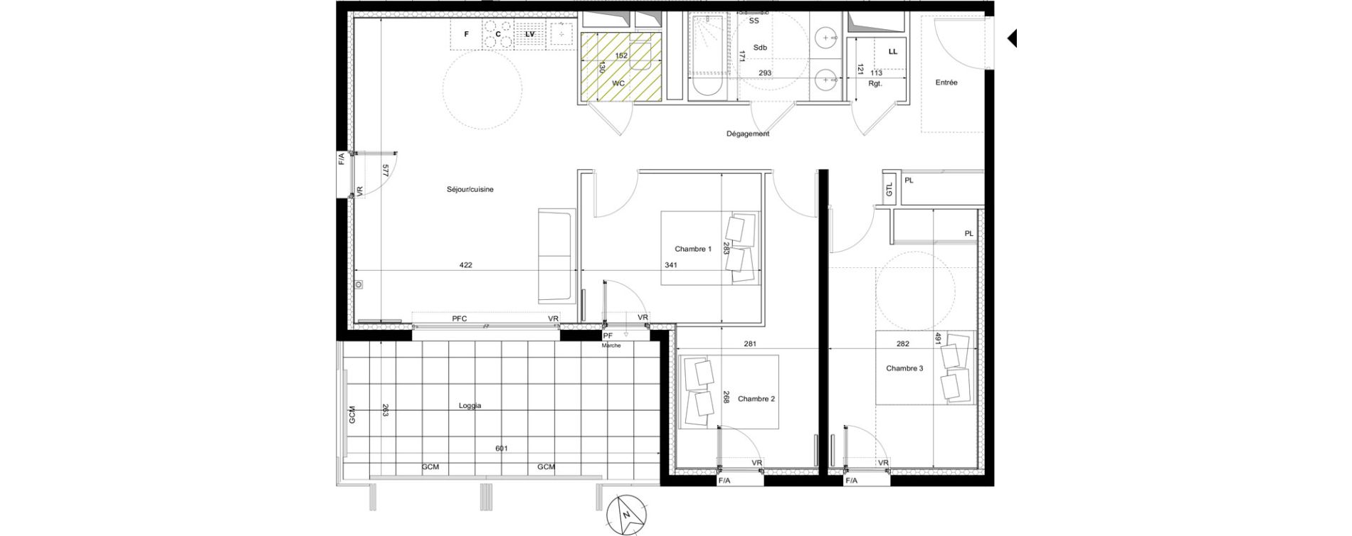 Appartement T4 de 79,50 m2 &agrave; Montpellier La restanque
