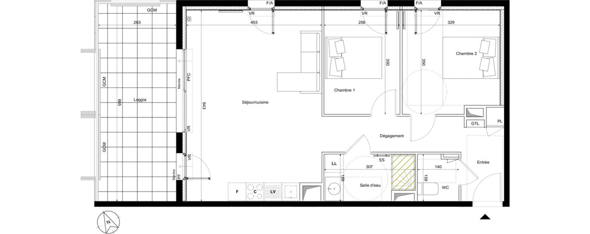 Appartement T3 de 64,90 m2 &agrave; Montpellier La restanque