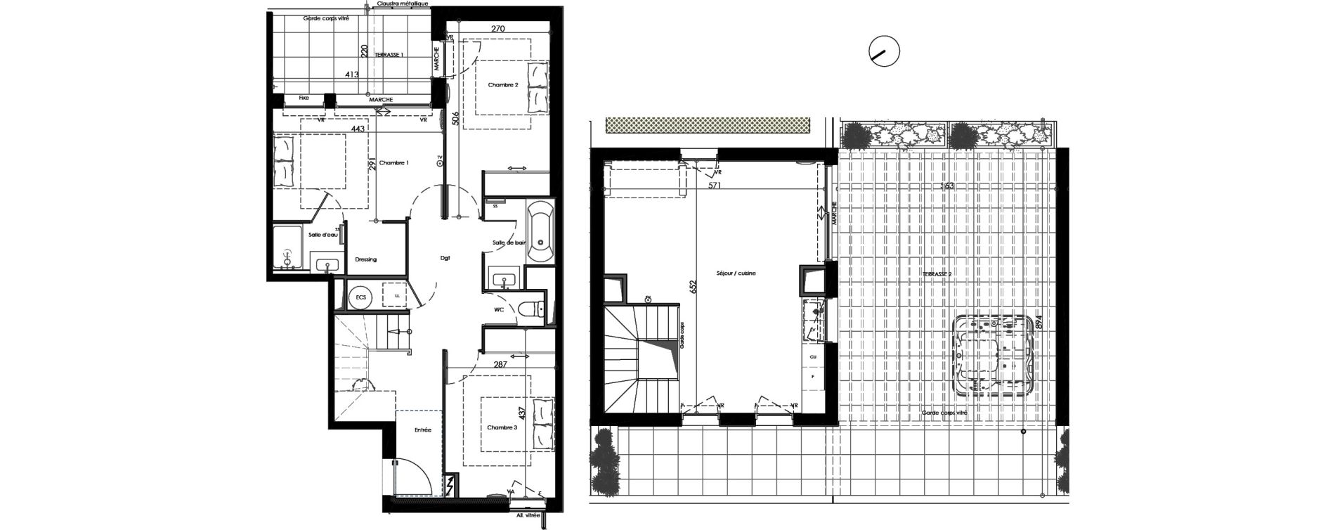 Duplex T4 de 91,50 m2 &agrave; Montpellier La restanque