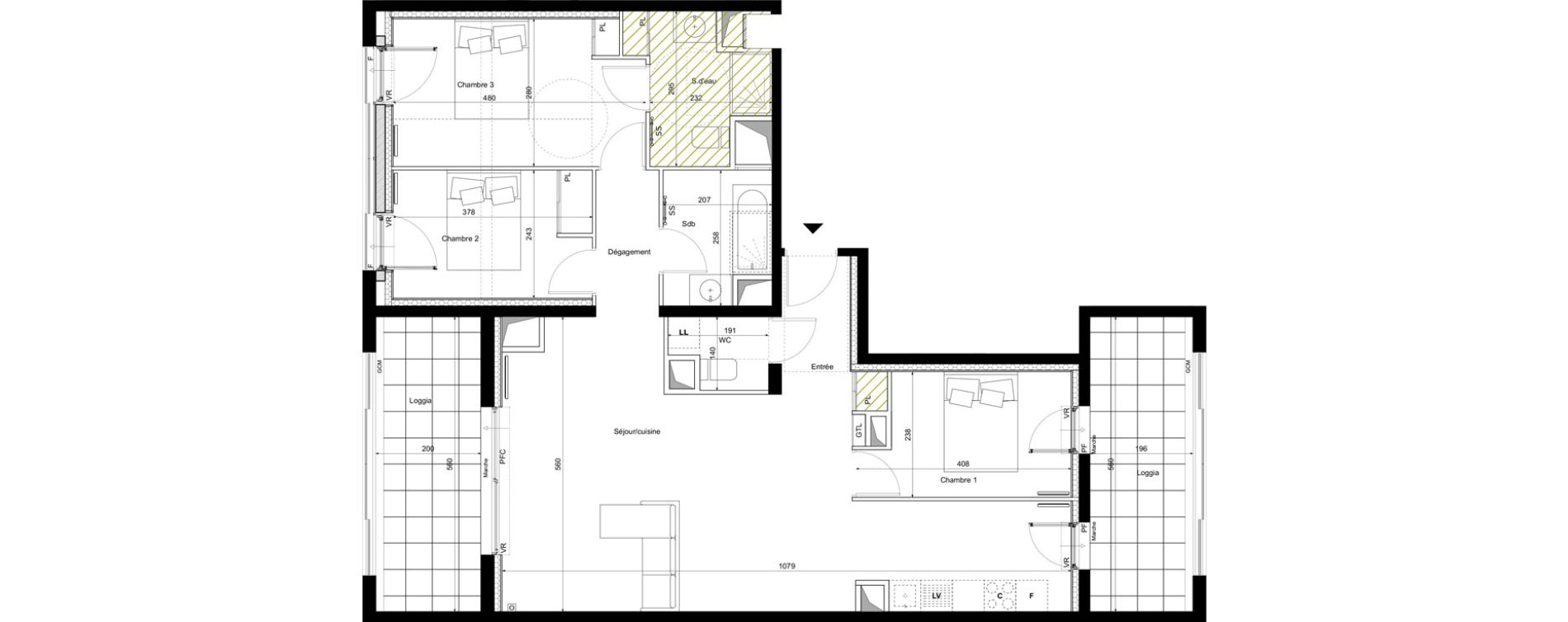 Appartement T4 de 90,30 m2 &agrave; Montpellier La restanque