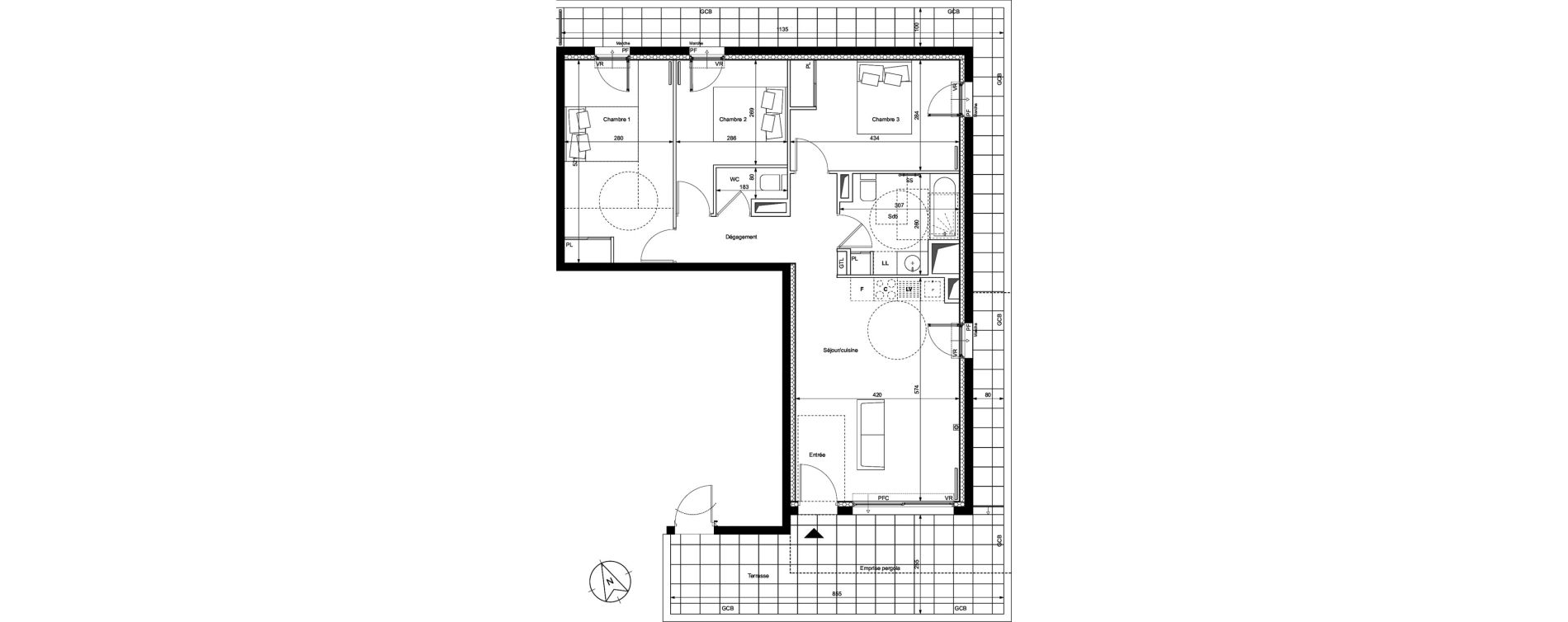Appartement T4 de 74,40 m2 &agrave; Montpellier La restanque